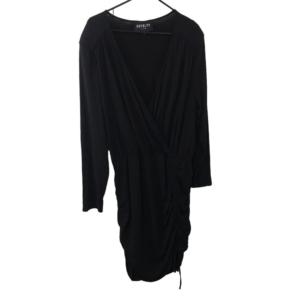 Royalty by maluma black low vneck ruched drawstring midi dress XXL